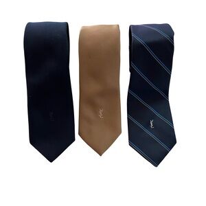 Yves Saint Laurent Tie Lot Silk VTG Grodins of California & YSL Blue Tan Striped